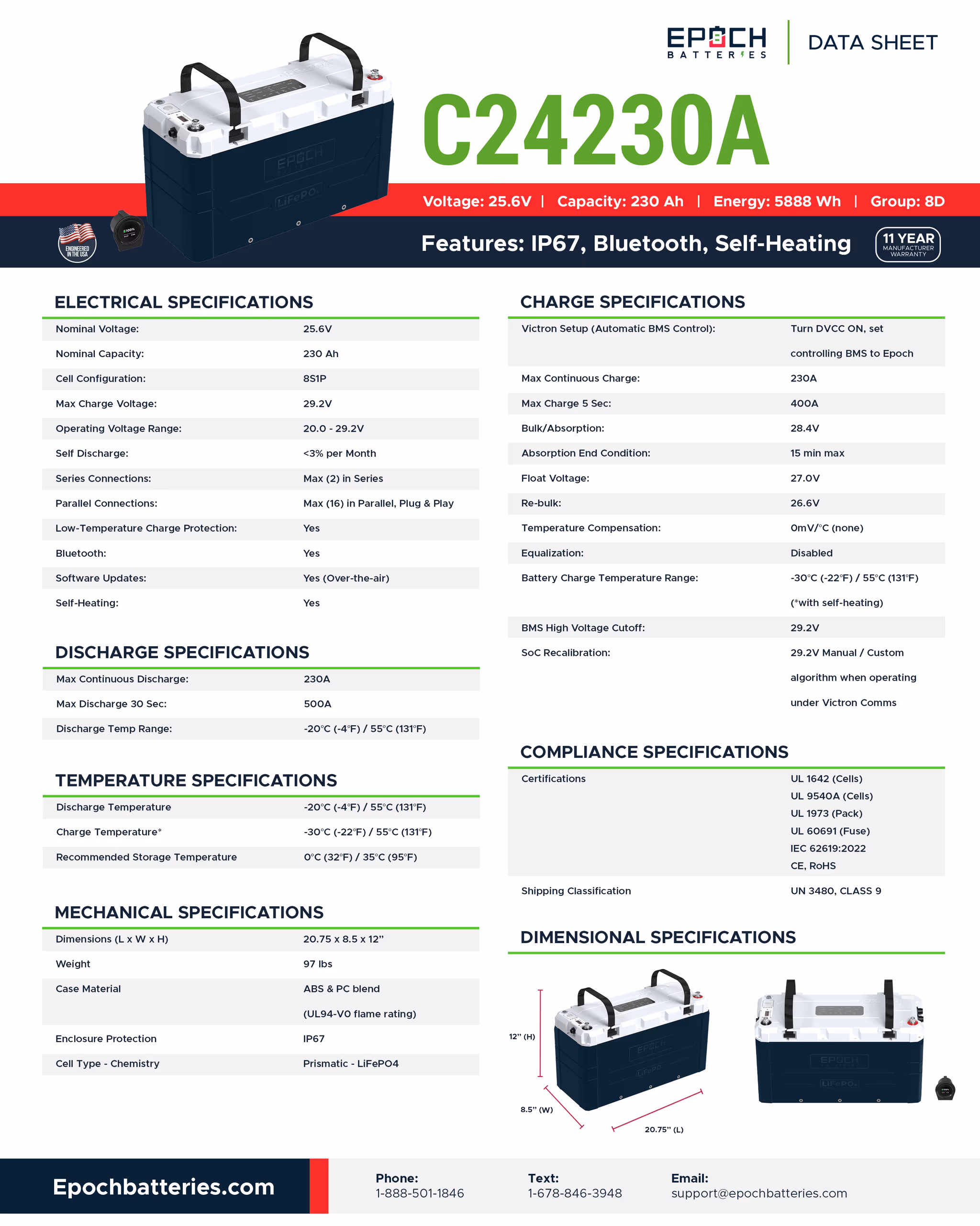 Epoch 24V Elite Series technische specificaties en productinformatieblad